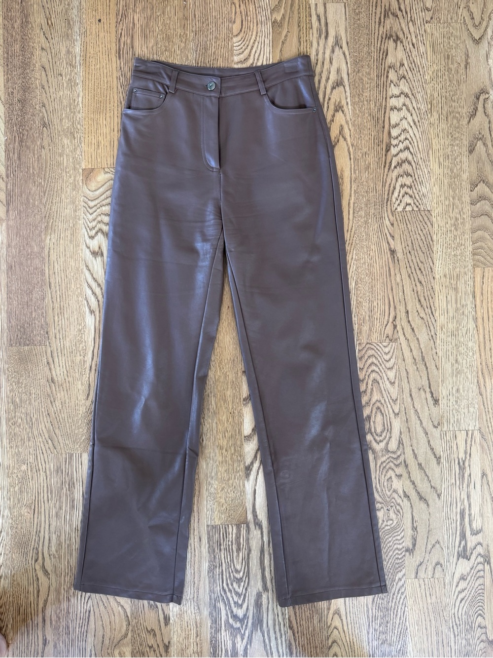 Brown Faux Leather Women's Straight-Leg